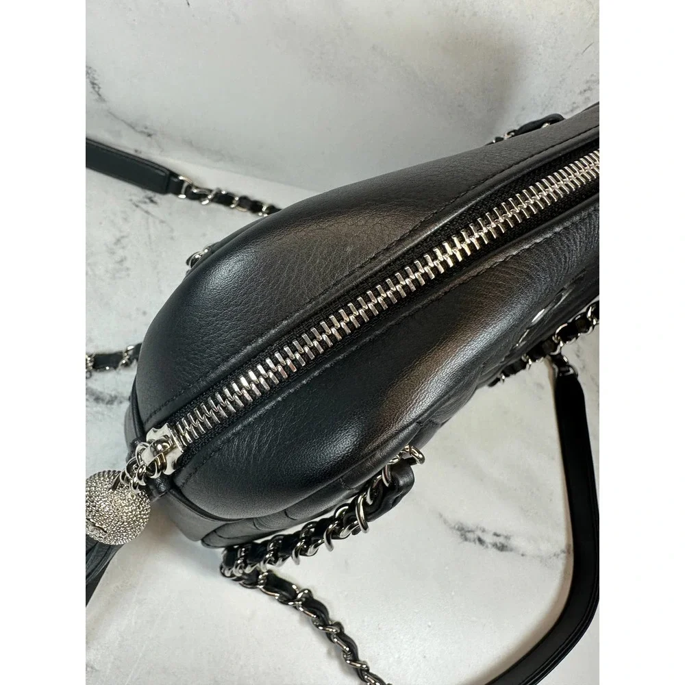 Chanel Chevron Camera Case Bag CC Black Diagonal Shoulder Purse Handbag Silver - Picture 8 of 16